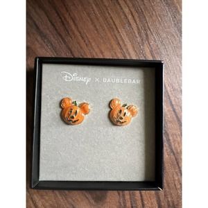 NIB Baublebar x Disney Halloween Mickey Mouse Enamel Pumpkin Stud Earrings